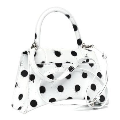 Balenciaga Smooth Calfskin Spray Polka Dot Small Hourglass Top Handle Bag White Black 3 of 9