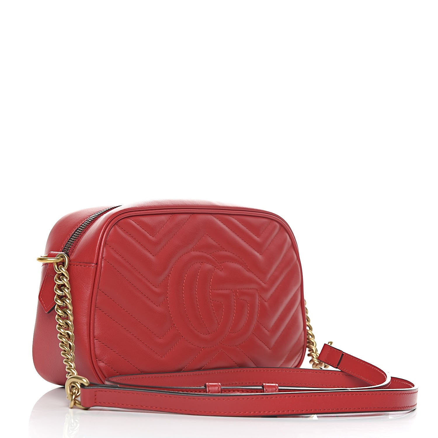 Gucci Calfskin Matelasse Small GG Marmont Chain Shoulder Bag Hibiscus Red 3 of 10