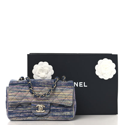 Chanel Striated Denim Quilted Classics in Fabrics Mini Rectangular Flap Navy Yellow Purple Green Multicolor 11 of 11