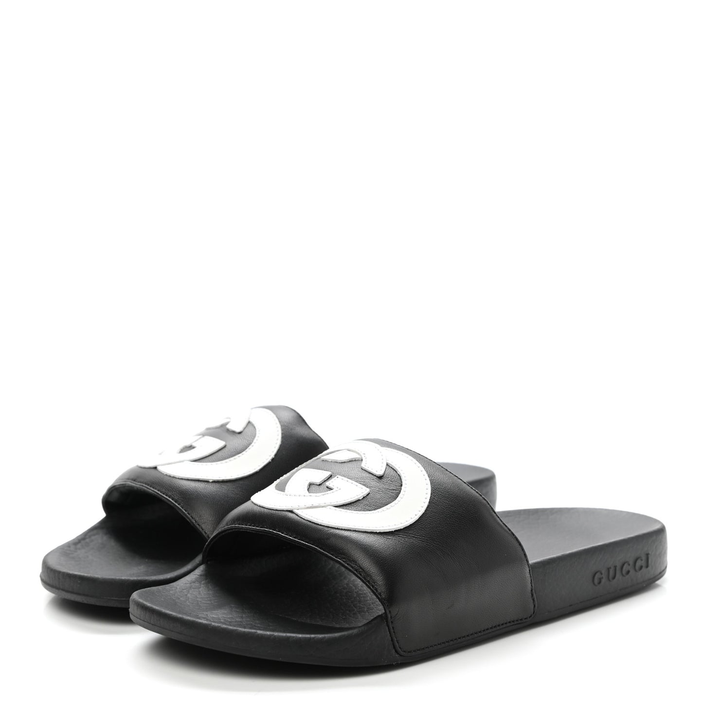Nappa Miro Soft Calfskin Womens Interlocking G Slide Sandals 38 Black White