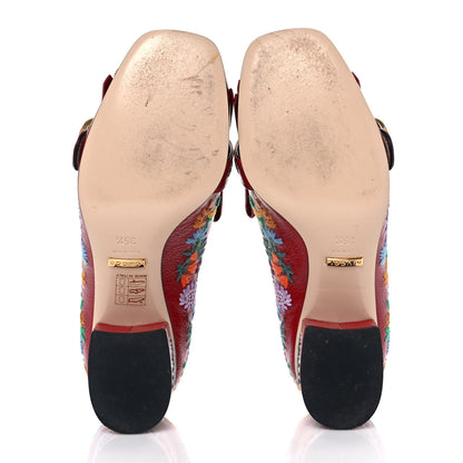 Gucci Skipper Calfskin Floral Embroidered GG Marmont Fringe 50mm Loafer Pumps 35.5 Hibiscus Red 5 of 10