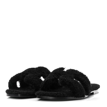 Hermes Woolskin Oran Sandals 41 Black 3 of 10