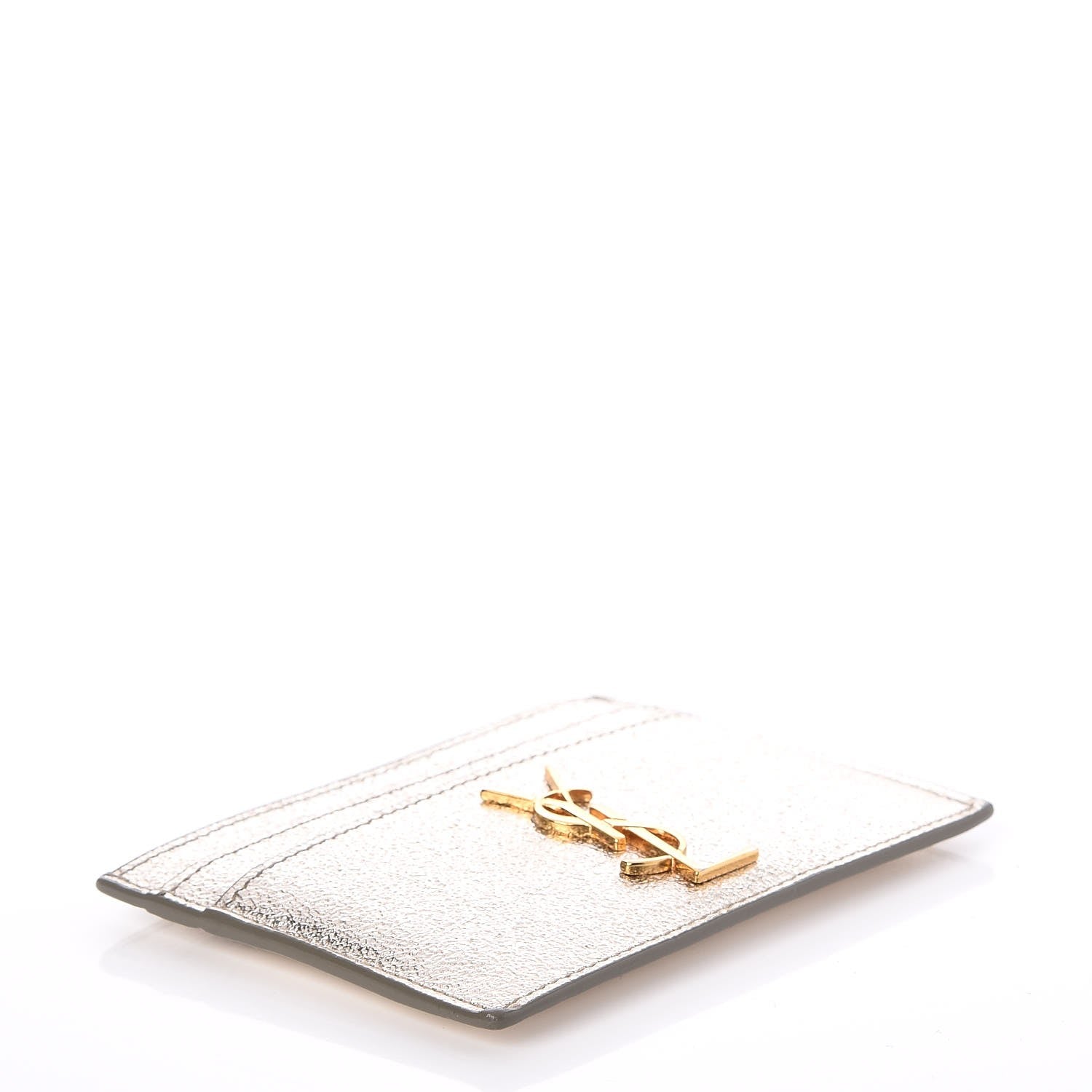 Saint Laurent Metallic Calfskin Monogram Credit Card Case Gold 4 of 8