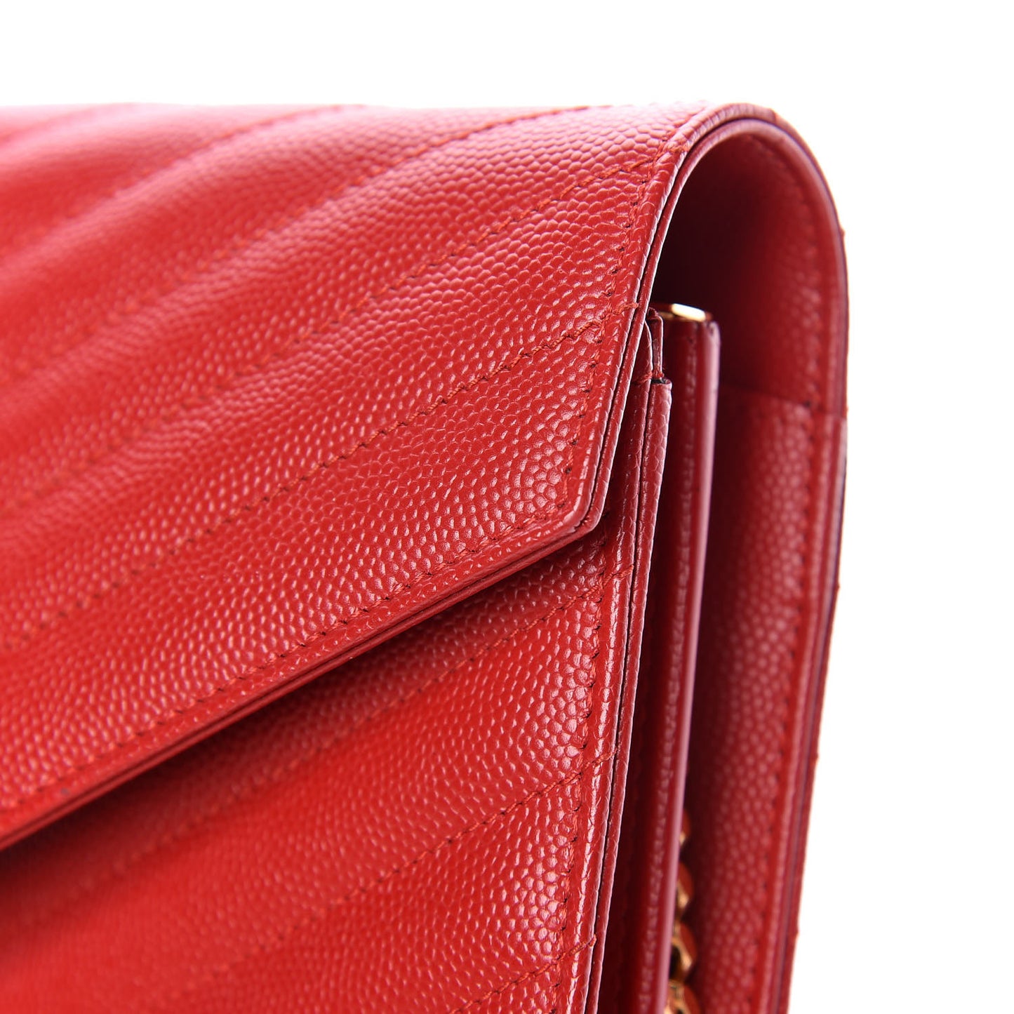 Grain De Poudre Matelasse Chevron Monogram Chain Wallet New Red