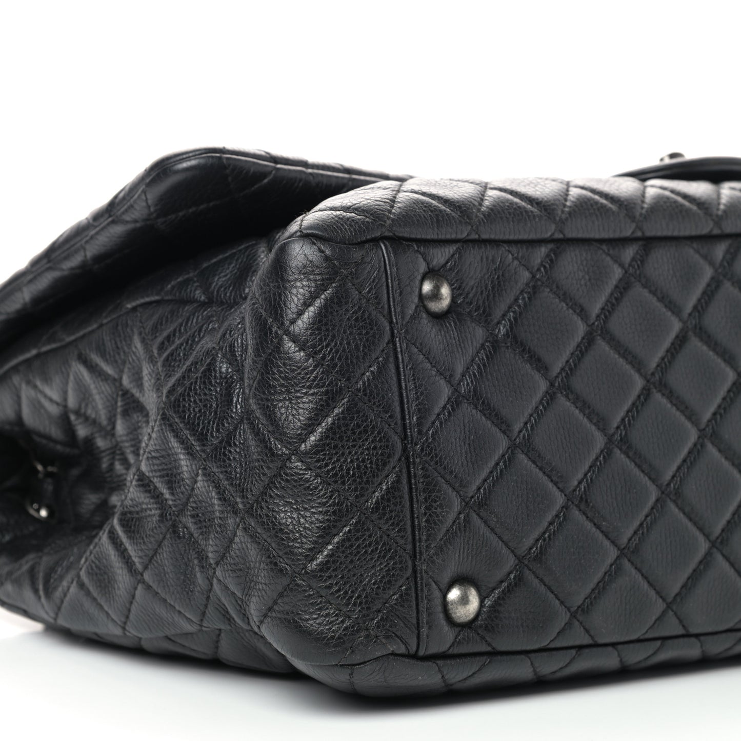 Calfskin Quilted XXL Travel Flap Bag Black