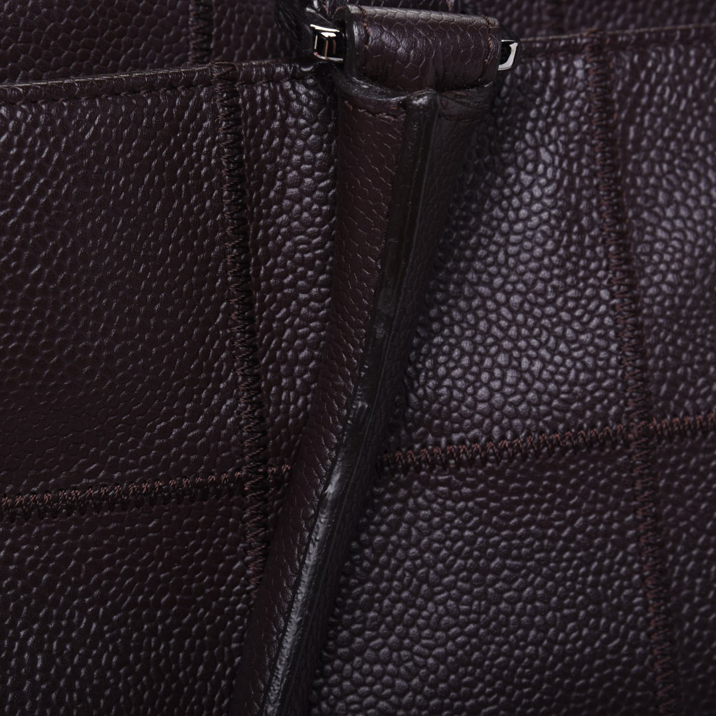 Caviar Square Stitched Large Satchel Dark Brown