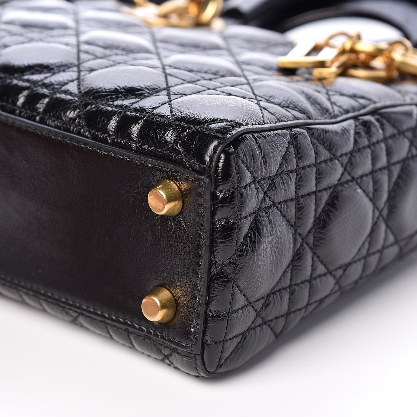Crinkled Patent Cannage Small Lucky Badges My Lady Dior Black