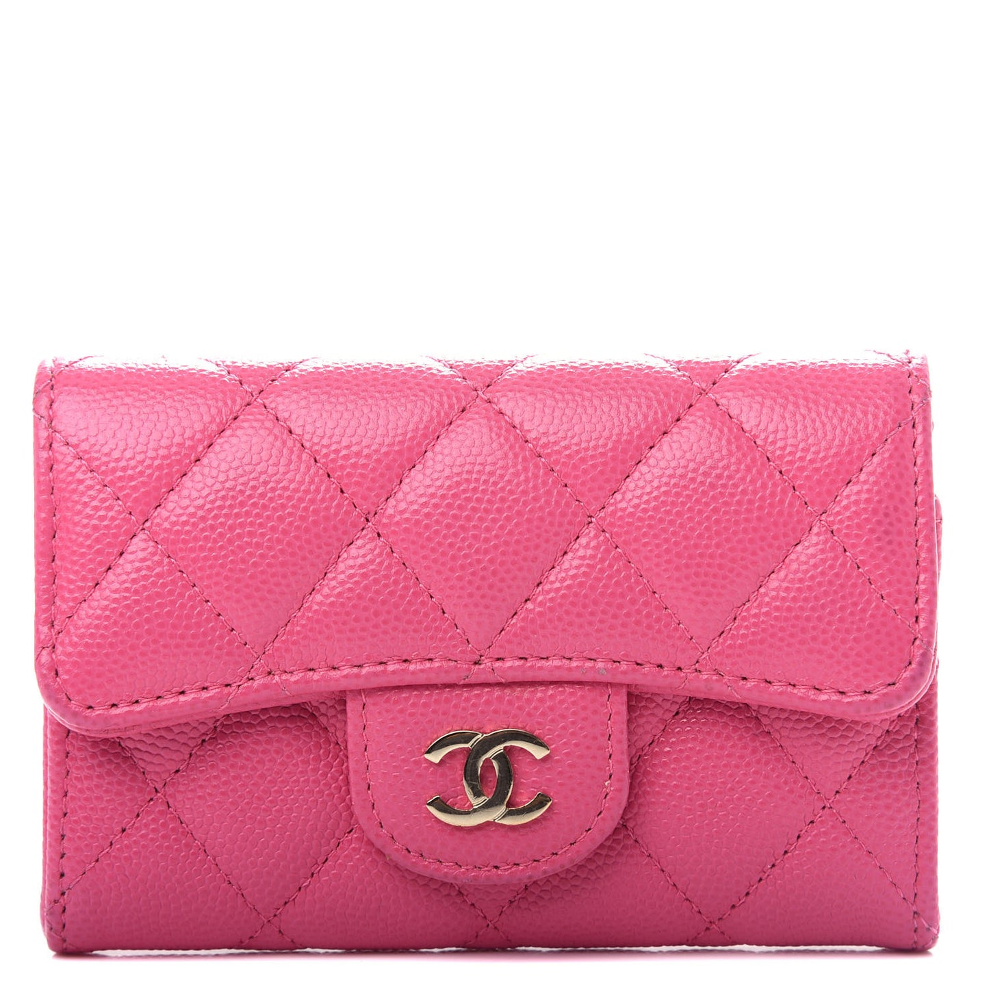 Caviar Quilted Flap Card Holder Wallet Pink