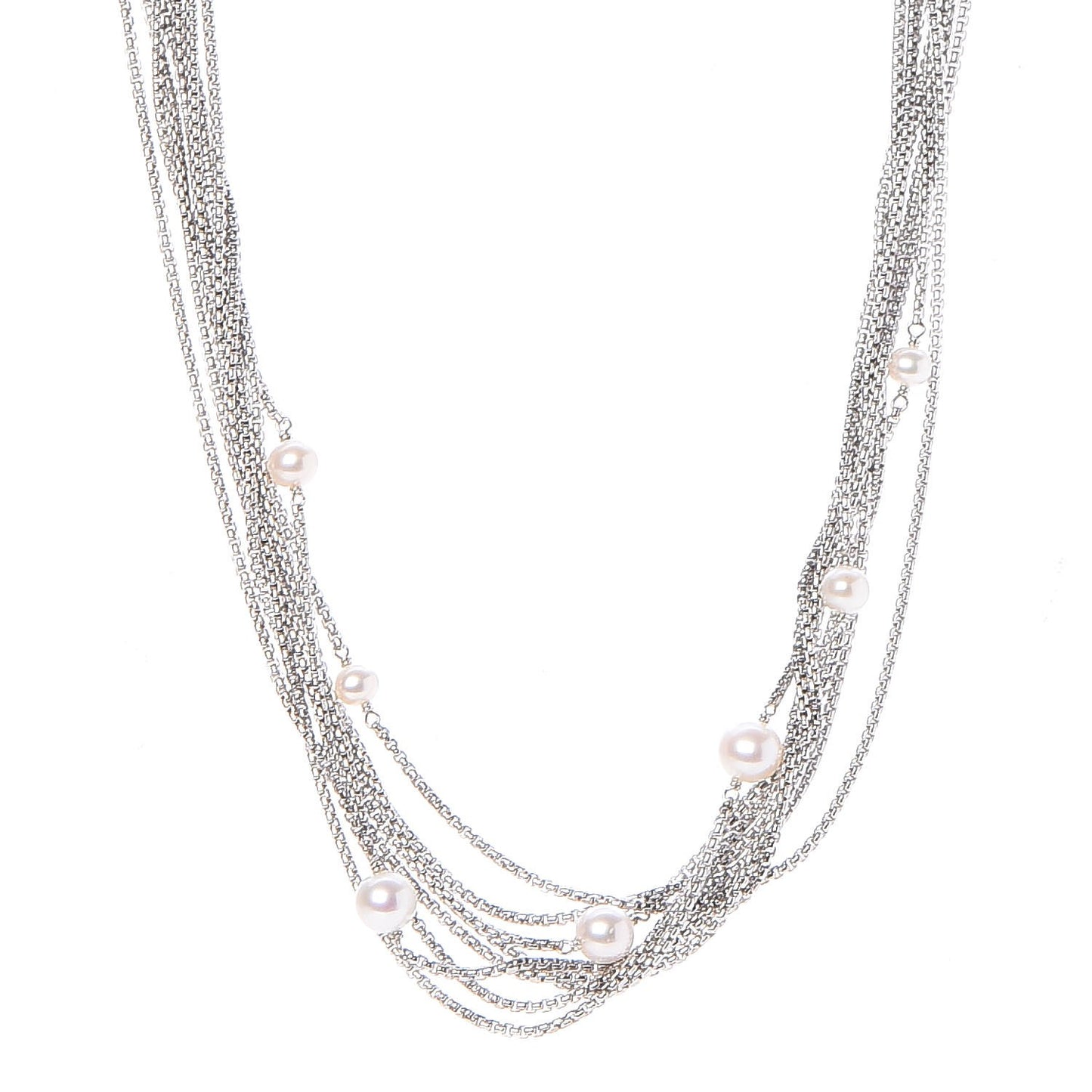 Sterling Silver Pearl Box Chain Multi Strand Necklace