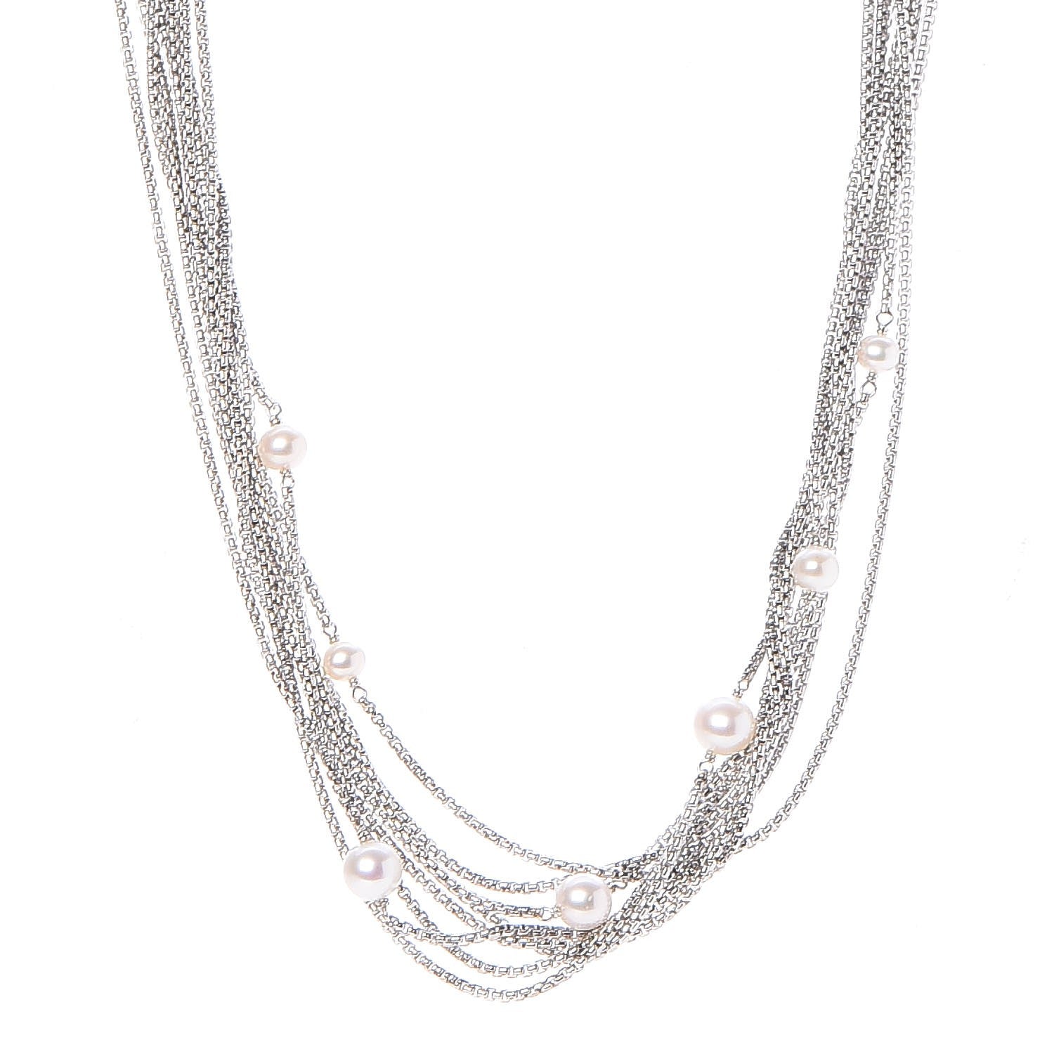 David Yurman Sterling Silver Pearl Box Chain Multi Strand Necklace 1 of 5