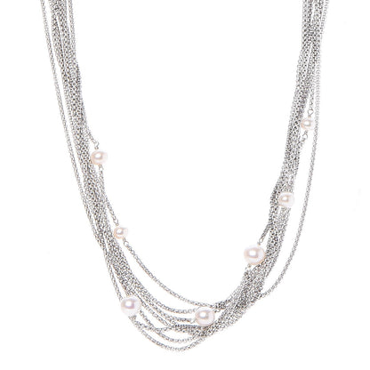 David Yurman Sterling Silver Pearl Box Chain Multi Strand Necklace 1 of 5