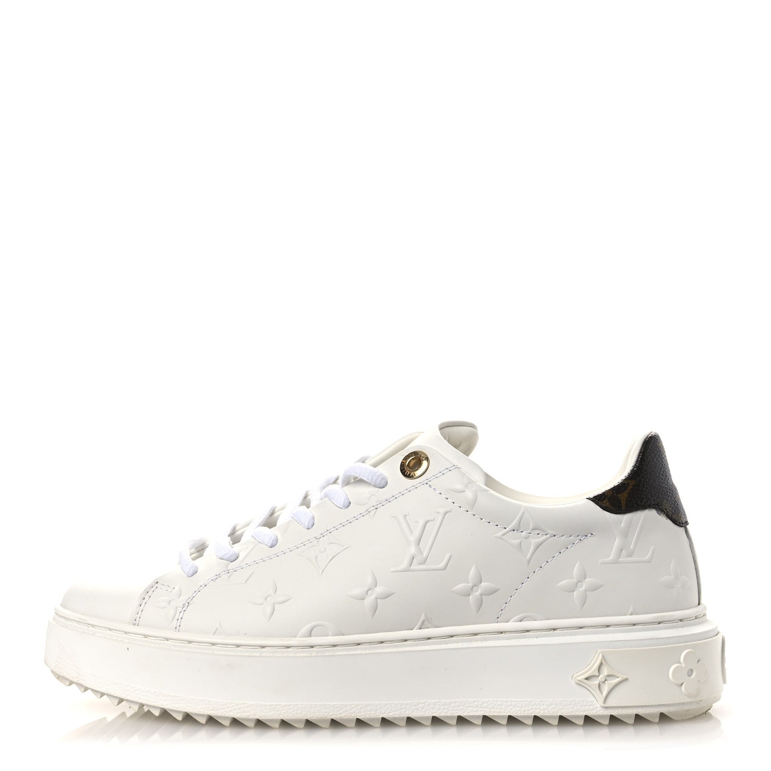 Louis Vuitton Lambskin Embossed Monogram Time Out Sneakers 37.5 White 1 of 14