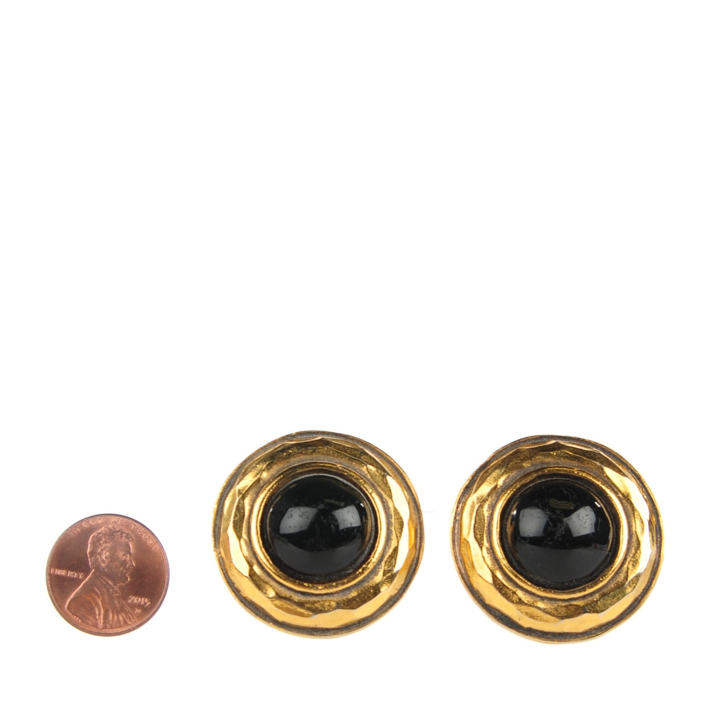 Onyx Clip On Round Earrings Black Gold