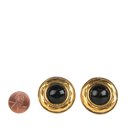 Chanel Onyx Clip On Round Earrings Black Gold 2 of 4