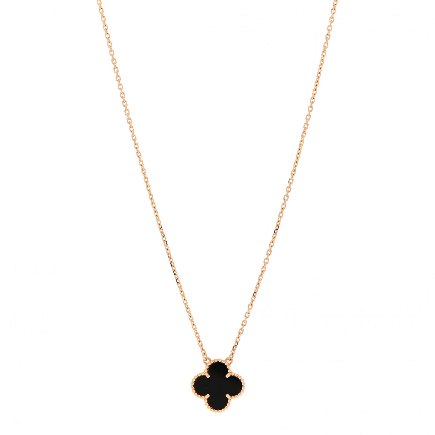 18K Yellow Gold Black Onyx Vintage Alhambra Pendant Necklace