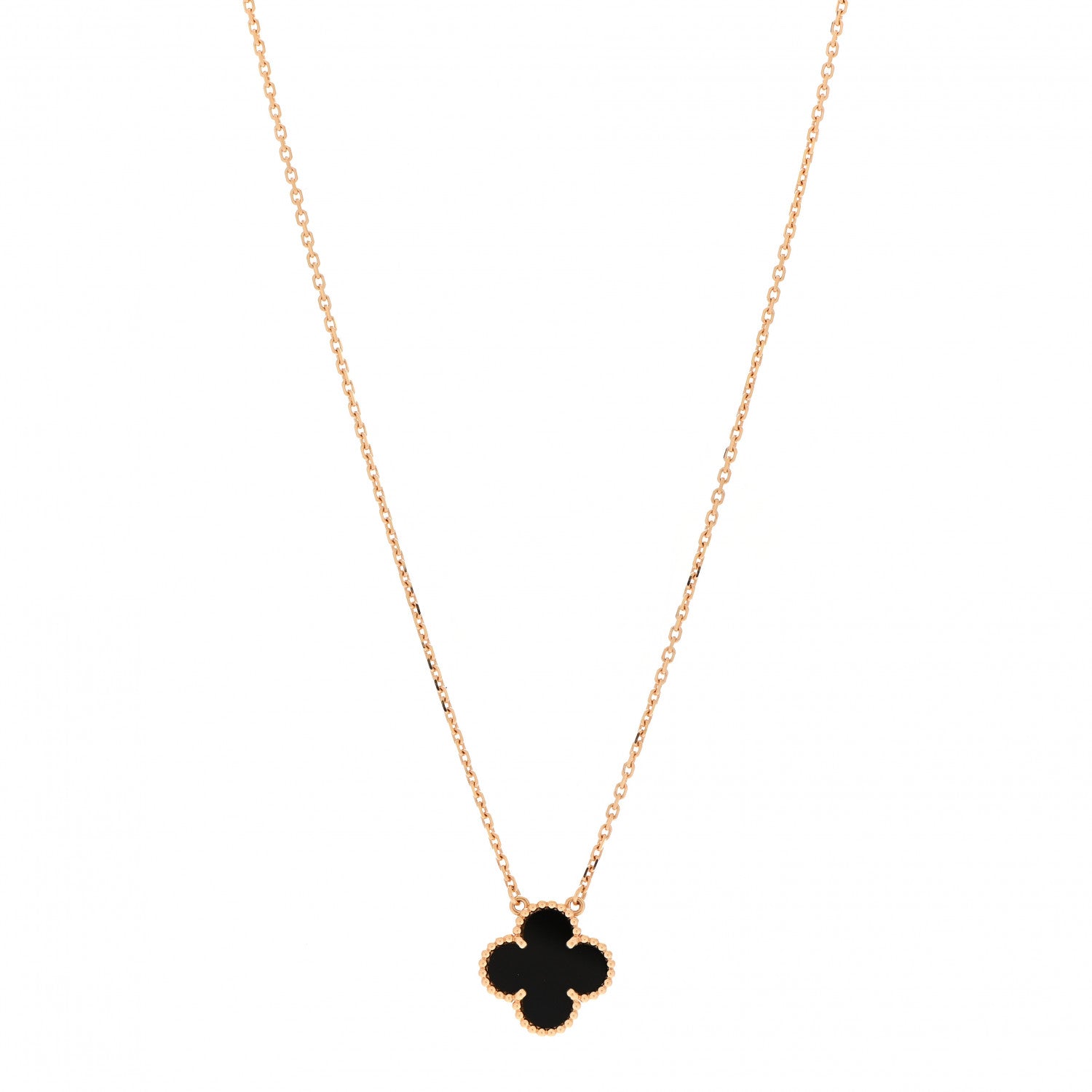Van Cleef & Arpels 18K Yellow Gold Black Onyx Vintage Alhambra Pendant Necklace 1 of 7