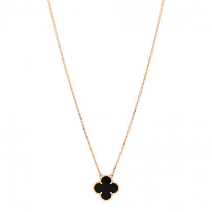 Van Cleef & Arpels 18K Yellow Gold Black Onyx Vintage Alhambra Pendant Necklace 1 of 7