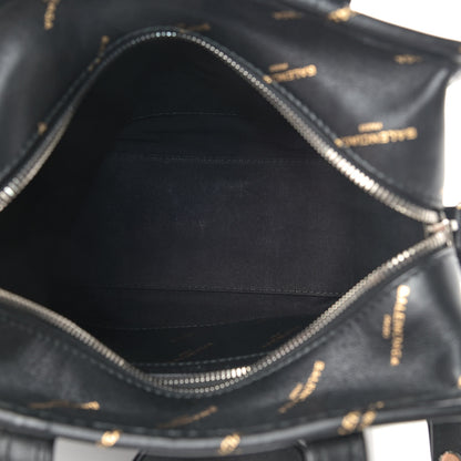 Balenciaga Calfskin Allover Logo XS Bazar Shopper Tote Black Gold 4 of 5