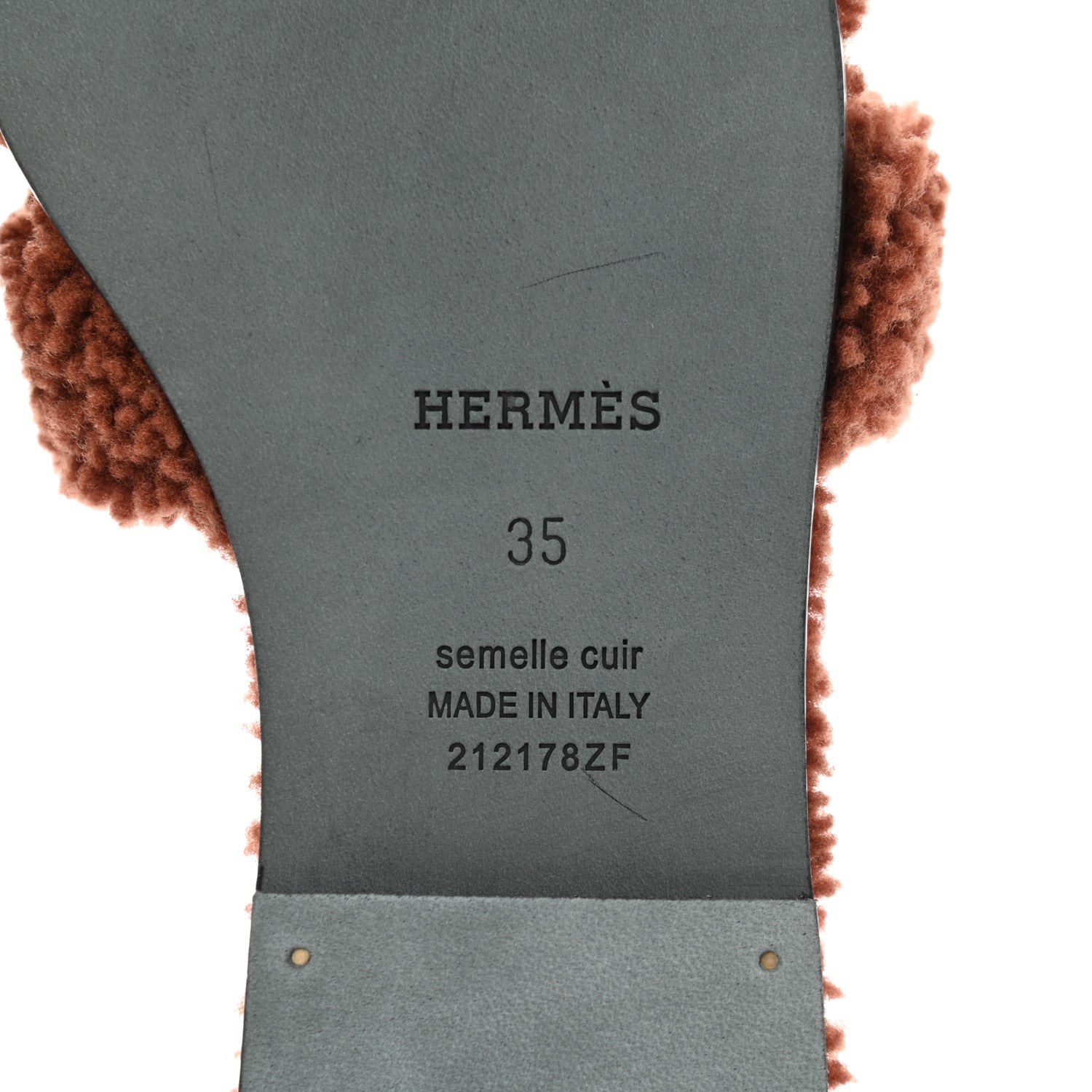 Hermes Woolskin Oran Sandals 35 Cognac 7 of 8