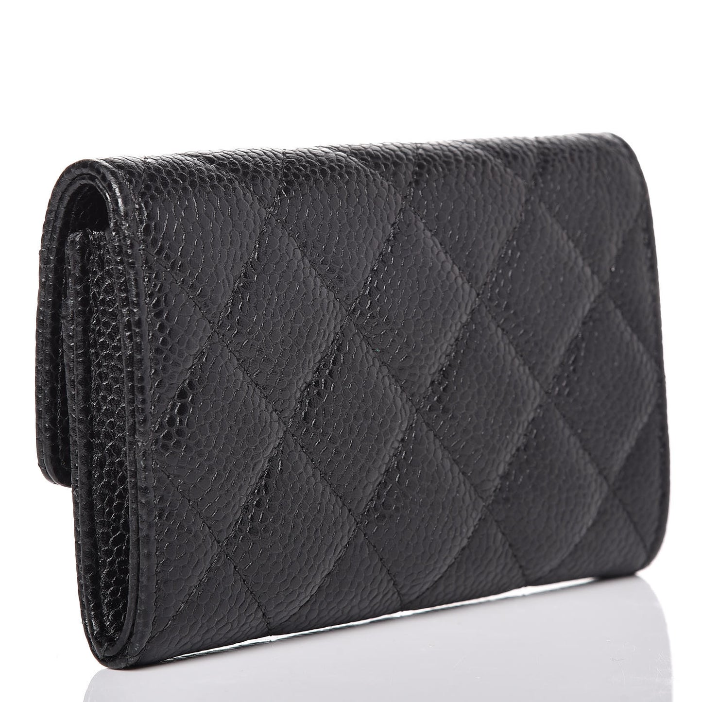 Caviar Quilted Flap Card Holder Black