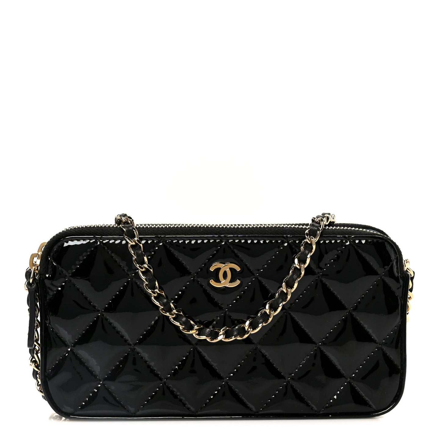 Patent Quilted Small Clutch With Chain Black Blue