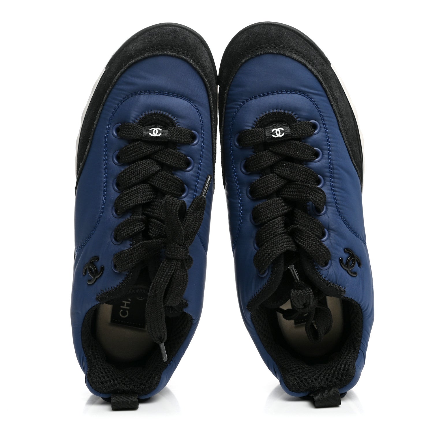 Chanel Nylon Suede Calfskin Womens Logo Sneakers 36 Dark Navy Blue 2 of 10