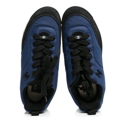 Chanel Nylon Suede Calfskin Womens Logo Sneakers 36 Dark Navy Blue 2 of 10