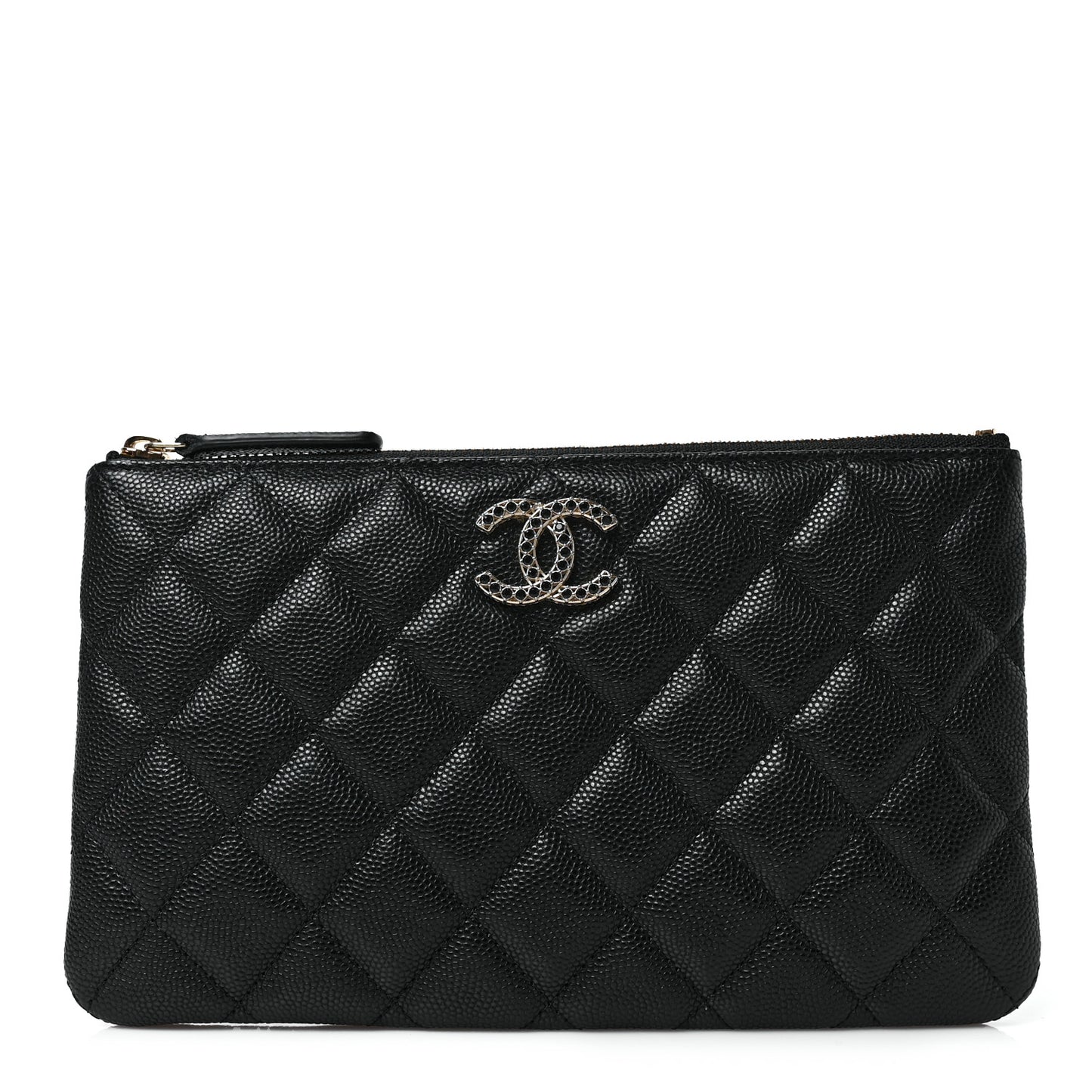 Shiny Caviar Quilted Strass CC Cosmetic Case Black