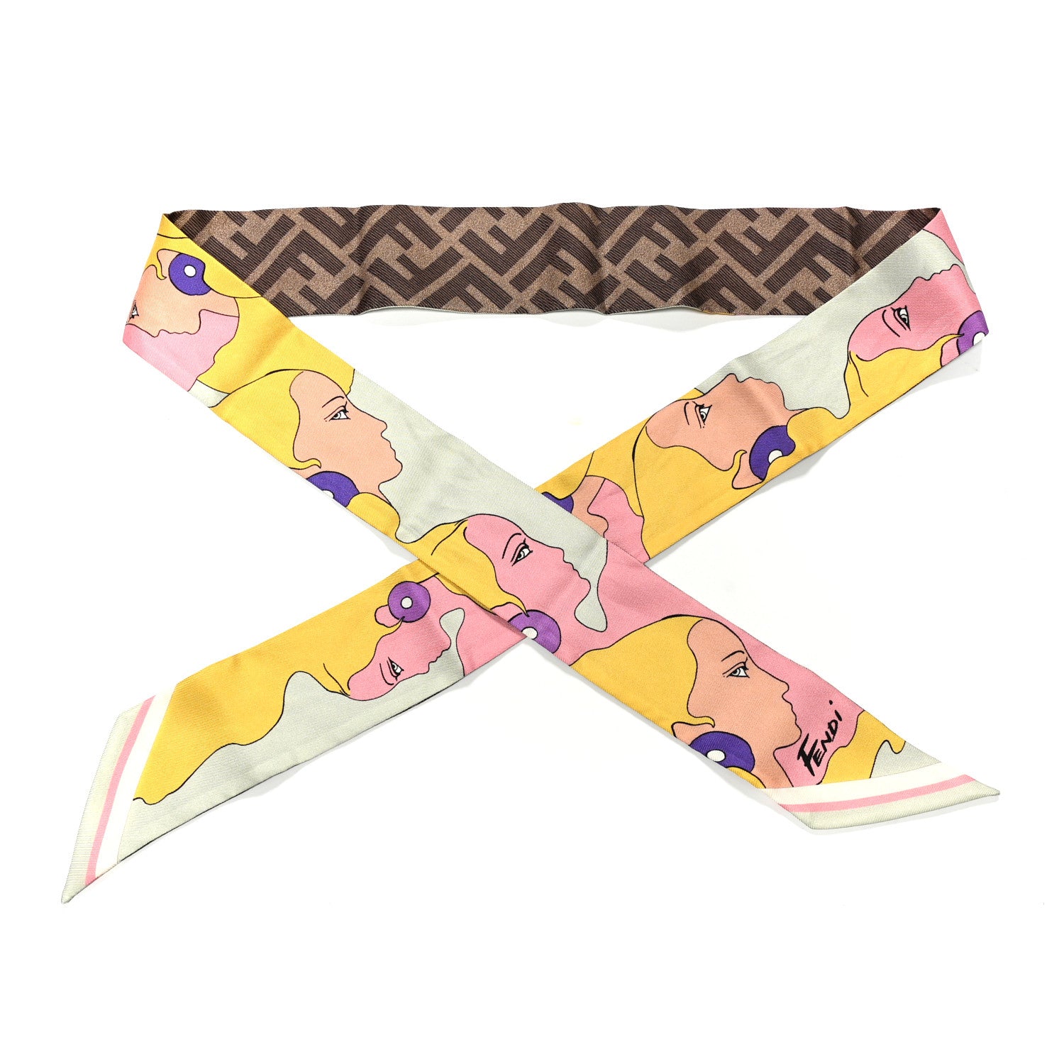 Fendi Silk FF Hairdo Girls Wrappy Scarf Mogano Panna Multicolor 1 of 4