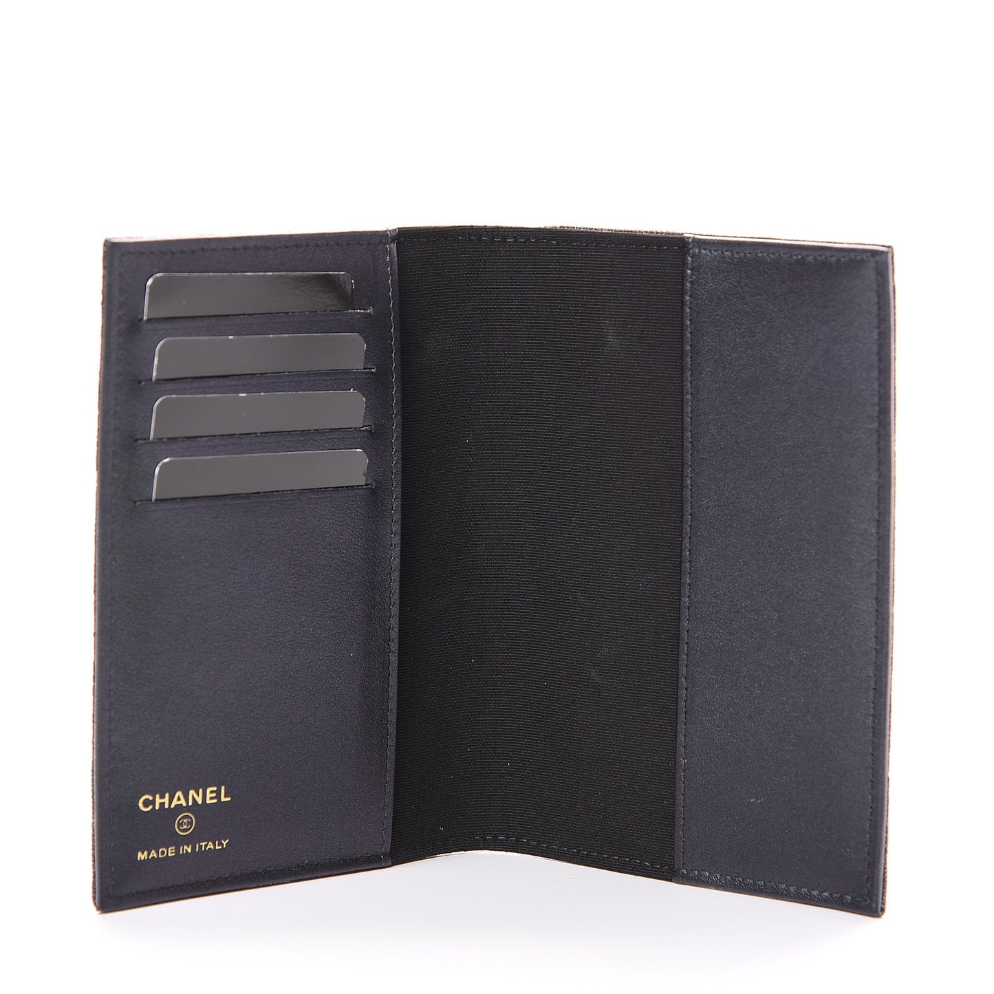 Iridescent Caviar Quilted Passport Holder Black