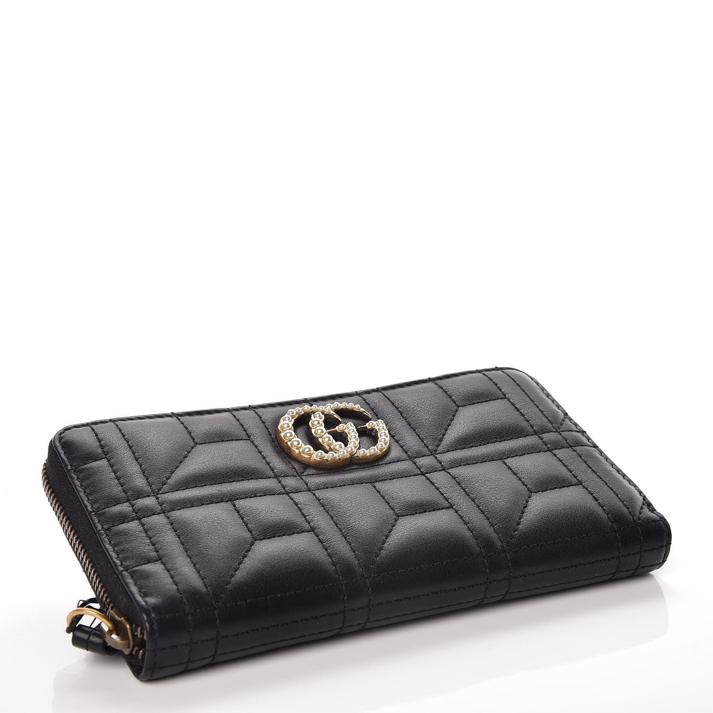Calfskin Matelasse Pearly GG Marmont Zip Around Wallet Black