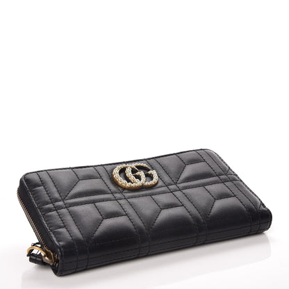 Gucci Calfskin Matelasse Pearly GG Marmont Zip Around Wallet Black 4 of 10