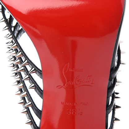 Christian Louboutin Kid Studded Marthaspike 100 Slide Sandals 38.5 Black Silver 9 of 11