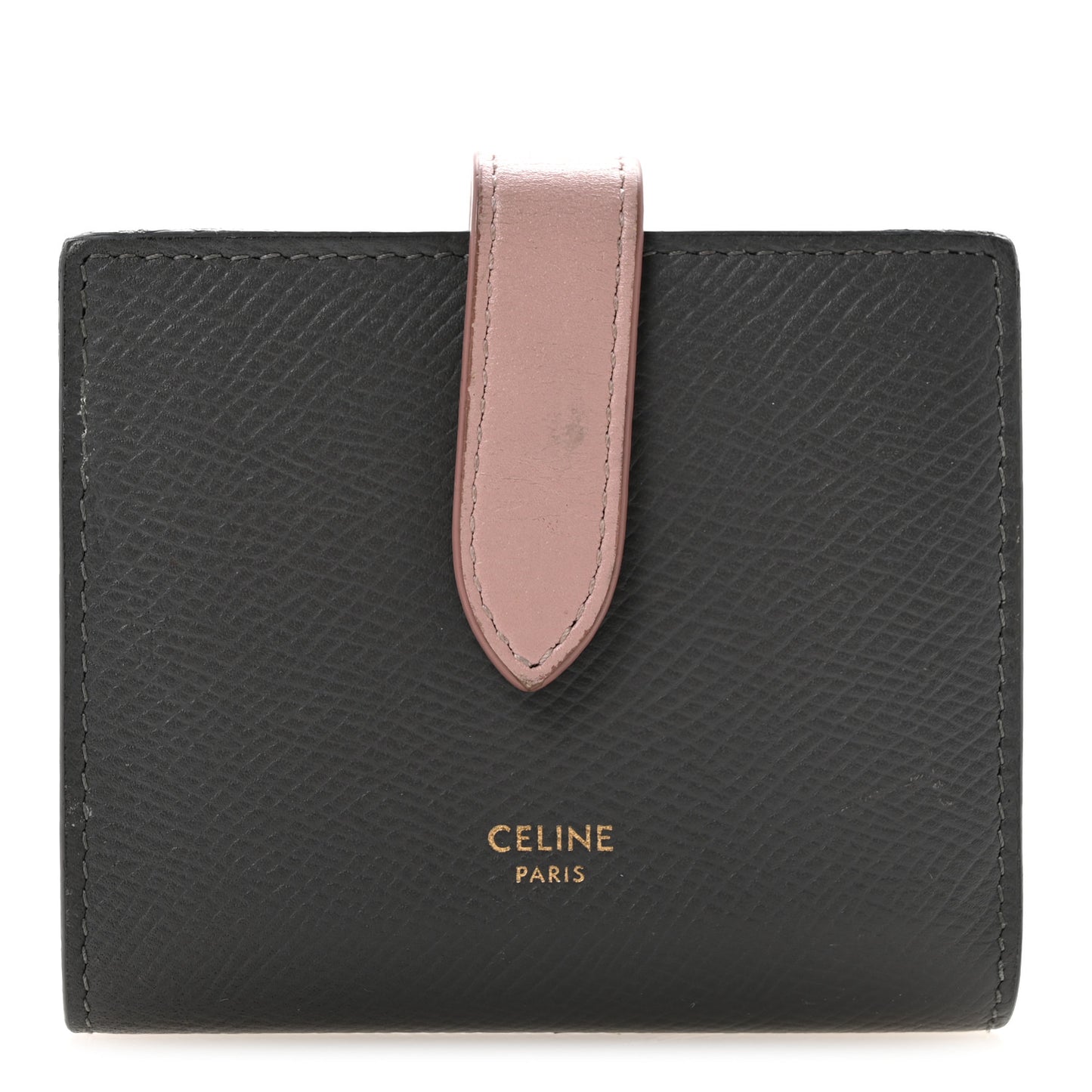Grained Calfskin Medium Multifunction Strap Wallet Grey Vintage Pink