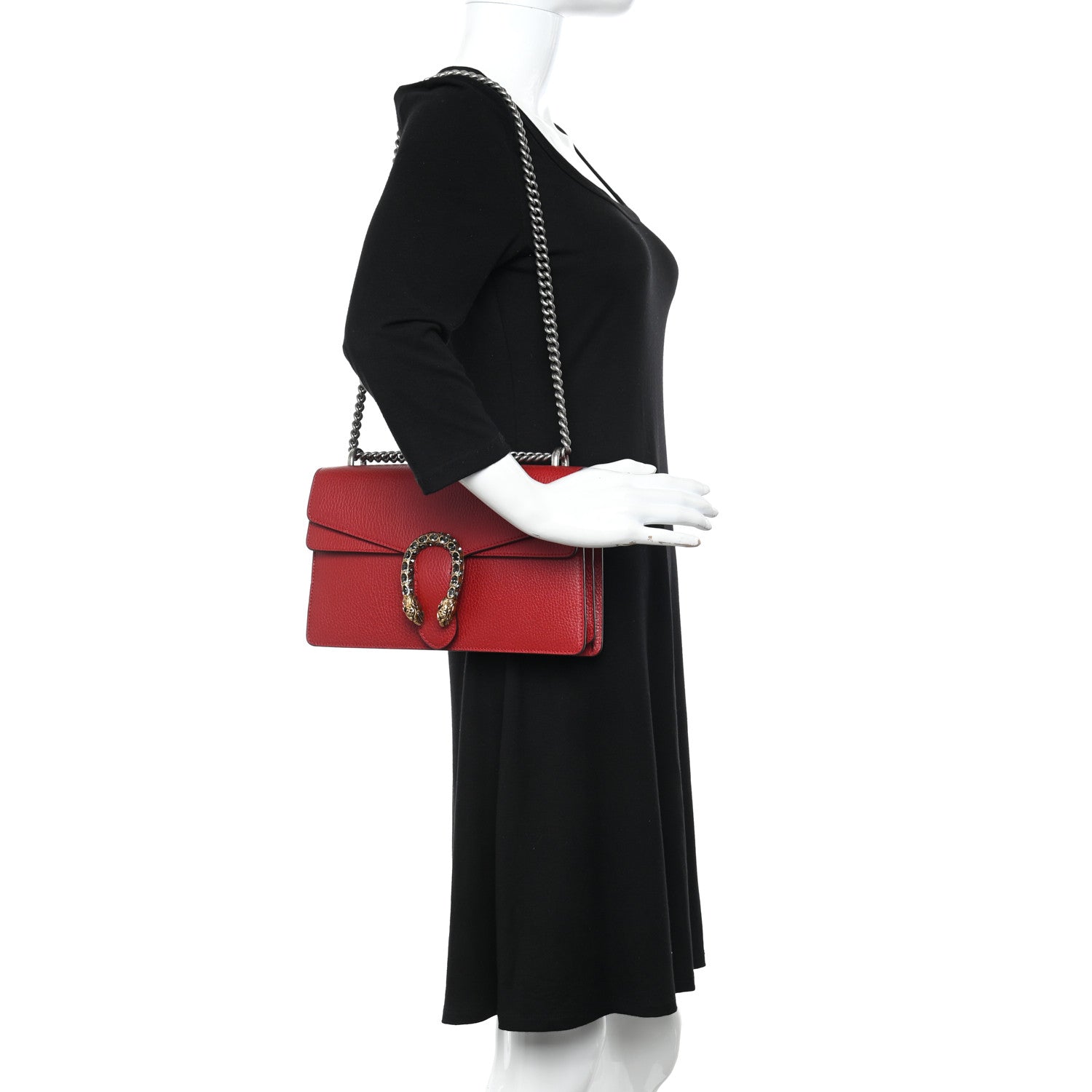 Gucci Dollar Calfskin Swarovski Crystal Small Dionysus Shoulder Bag Hibiscus Red 2 of 10