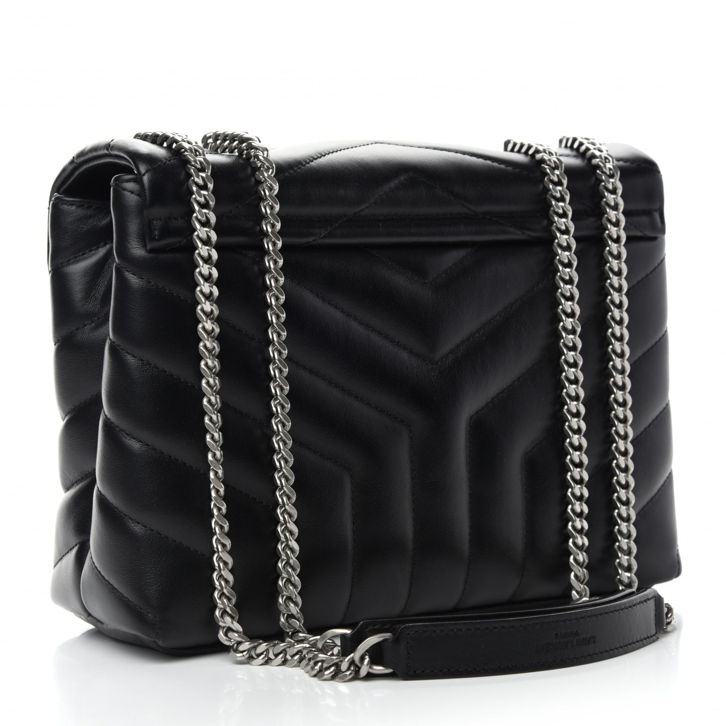 Calfskin Y Quilted Monogram Small Loulou Chain Satchel Black