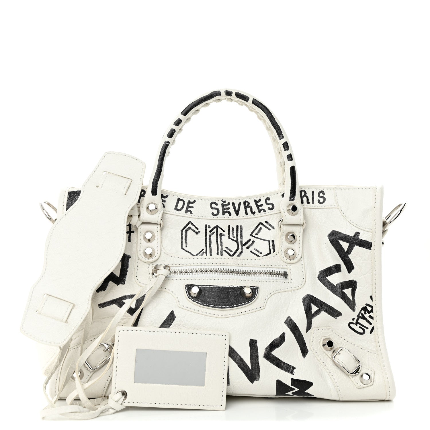 Balenciaga Agneau Graffiti All Over Classic Silver Hardware S City White Black 1 of 14