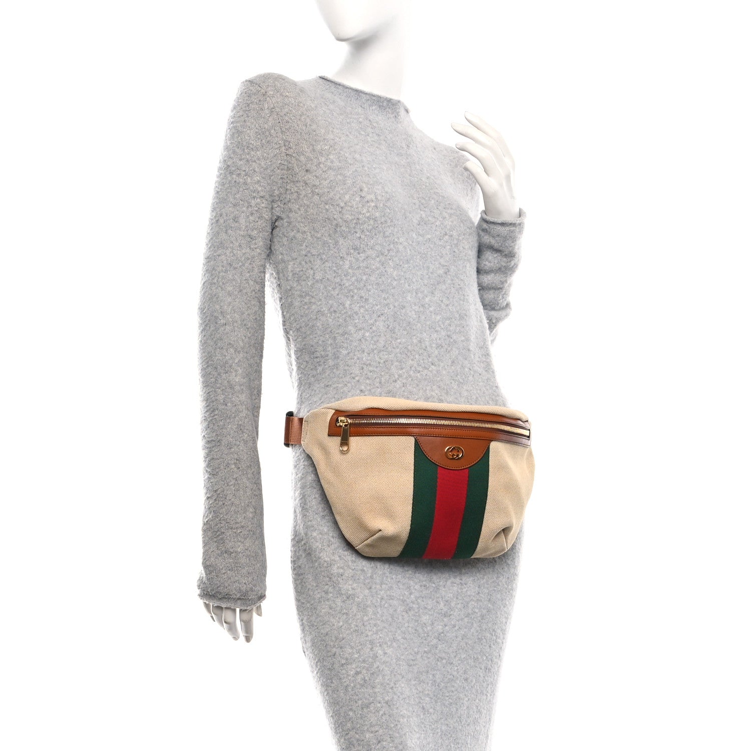 Gucci Vintage Canvas Web Belt Bag Sand Cuir 2 of 10