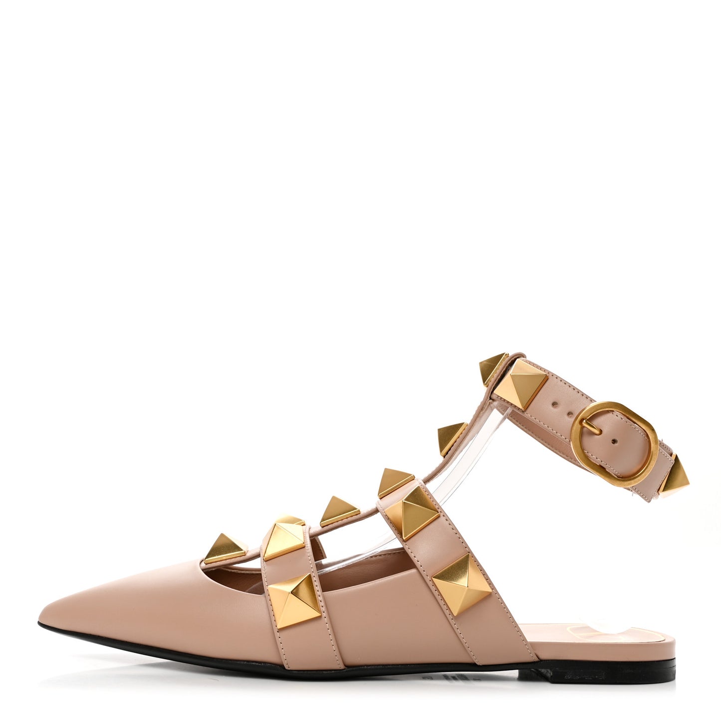 Calfskin Roman Stud Ankle Strap Flat Mules 37 Rose Cannelle
