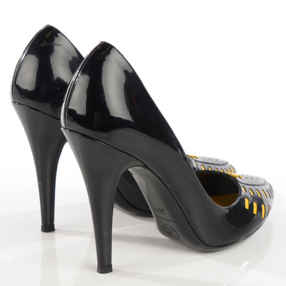 Chanel Patent Cut Out CC Pumps 38.5 Black Yellow 4 of 8