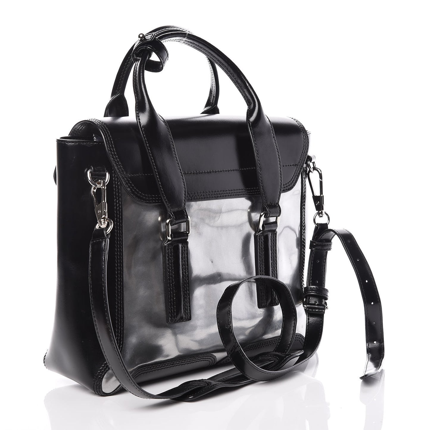 3.1 Smooth Calfskin Specchio Medium Pashli Satchel Black Silver