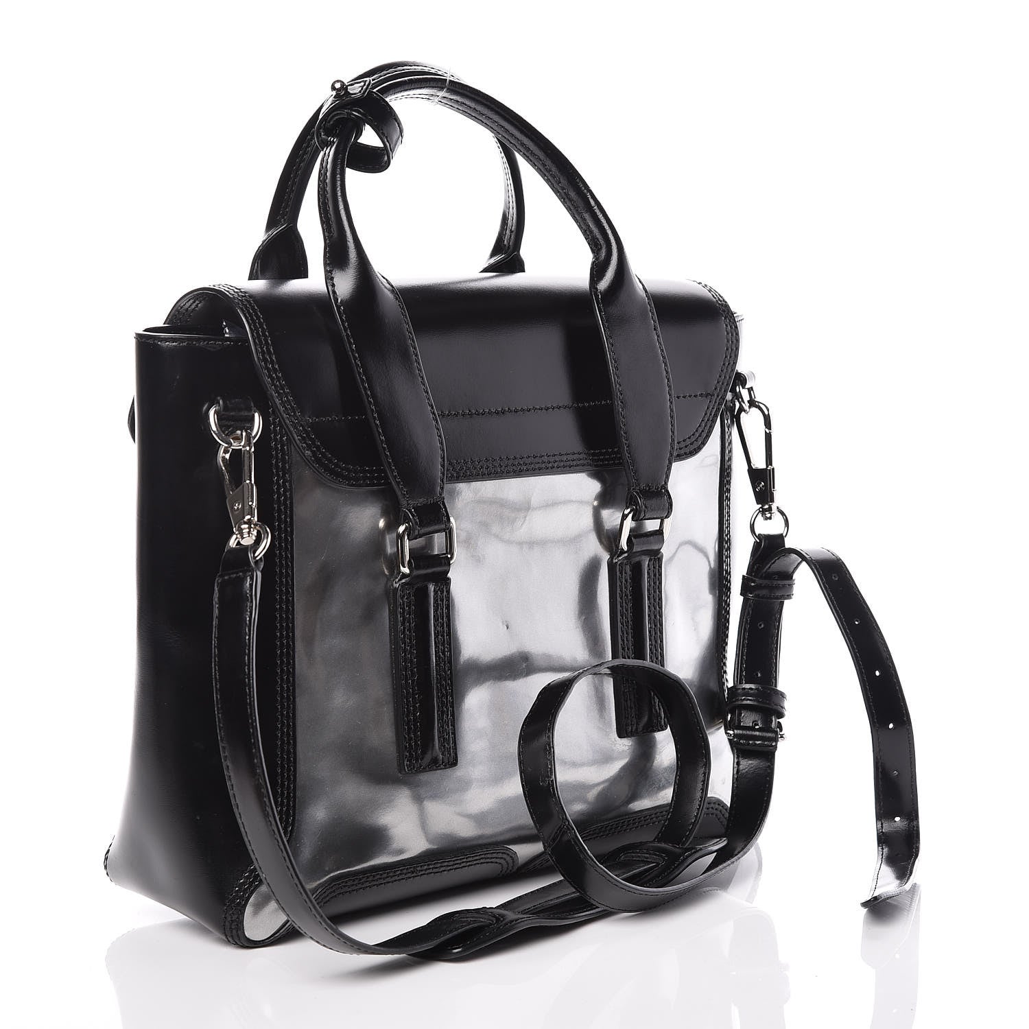 3.1 Phillip Lim 3.1 Smooth Calfskin Specchio Medium Pashli Satchel Black Silver 3 of 16