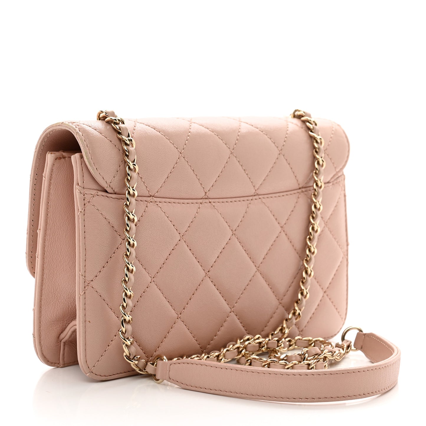 Sheepskin Quilted Mini Beauty Lock Flap Pink