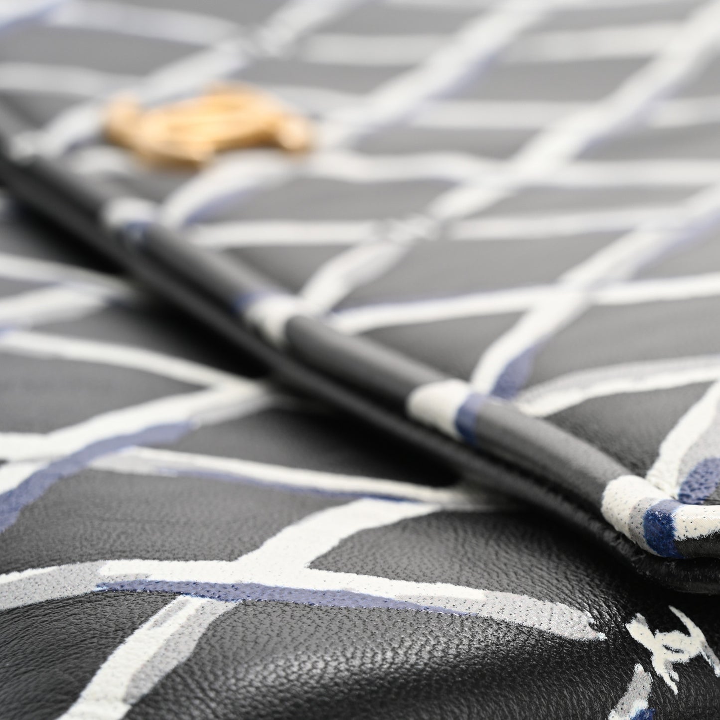 Lambskin Printed Quilt Flap Clutch Black White