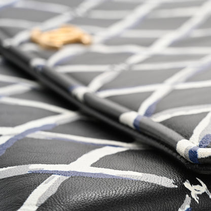 Chanel Lambskin Printed Quilt Flap Clutch Black White 15 of 15
