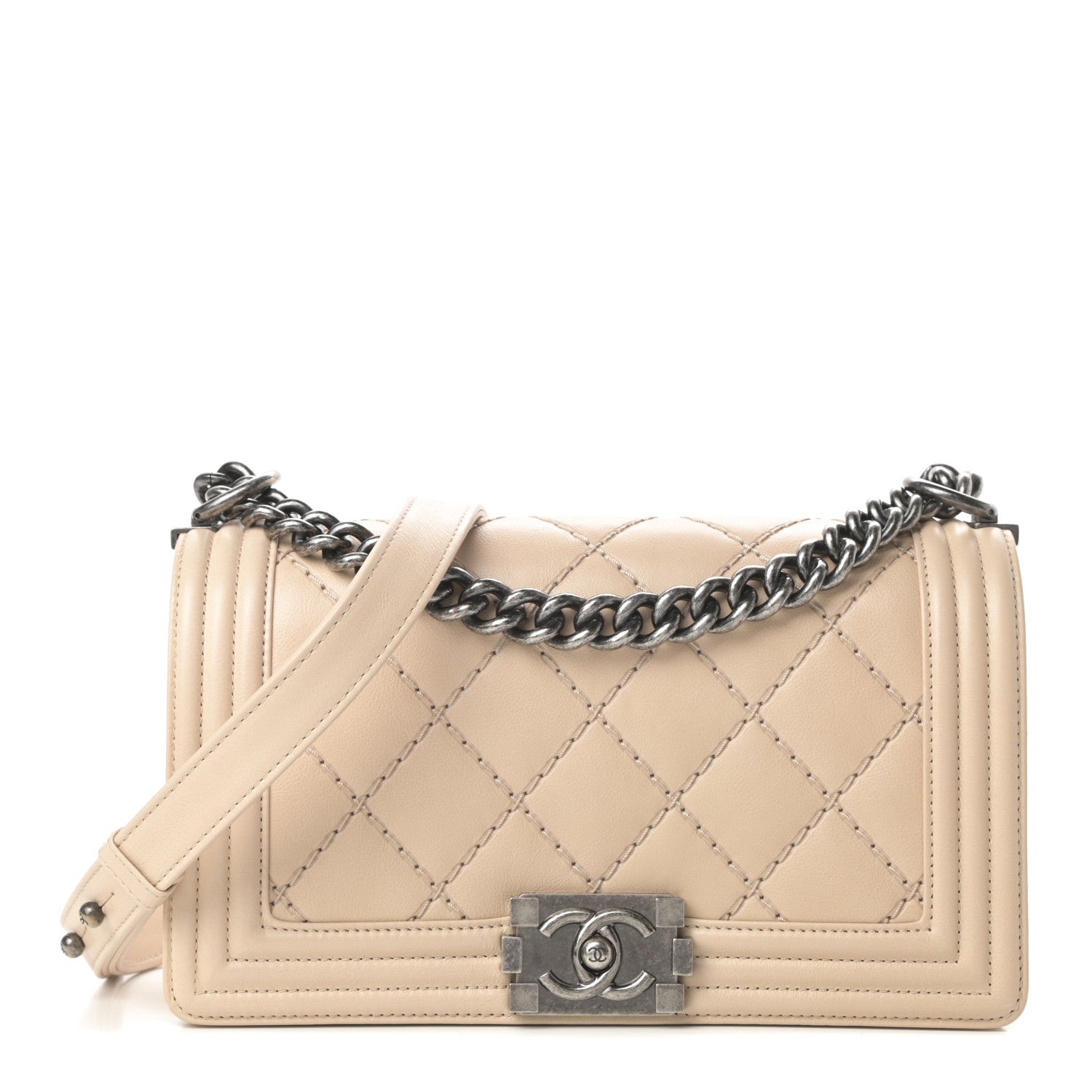 Chanel Calfskin Quilted Double Stitch Medium Boy Flap Beige 1 of 11