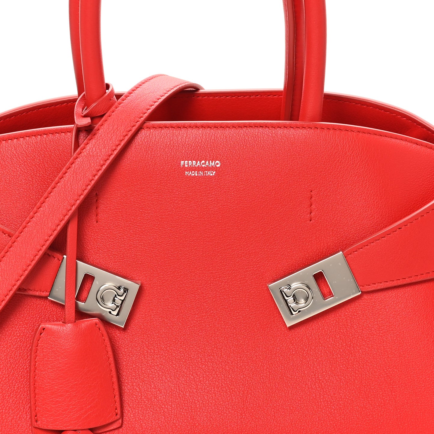 Natural Grain Calfskin Medium Hug Bag Flame Red