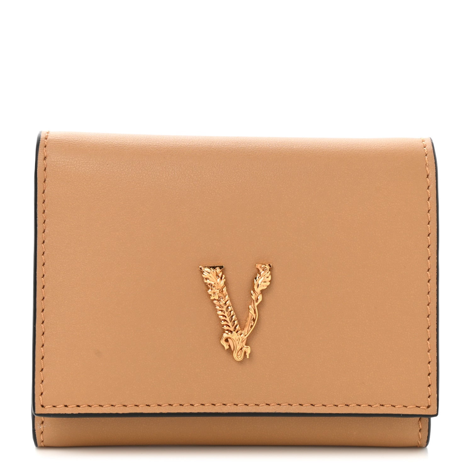 Versace Vitello Virtus Tri-Fold Wallet Caramel 1 of 8