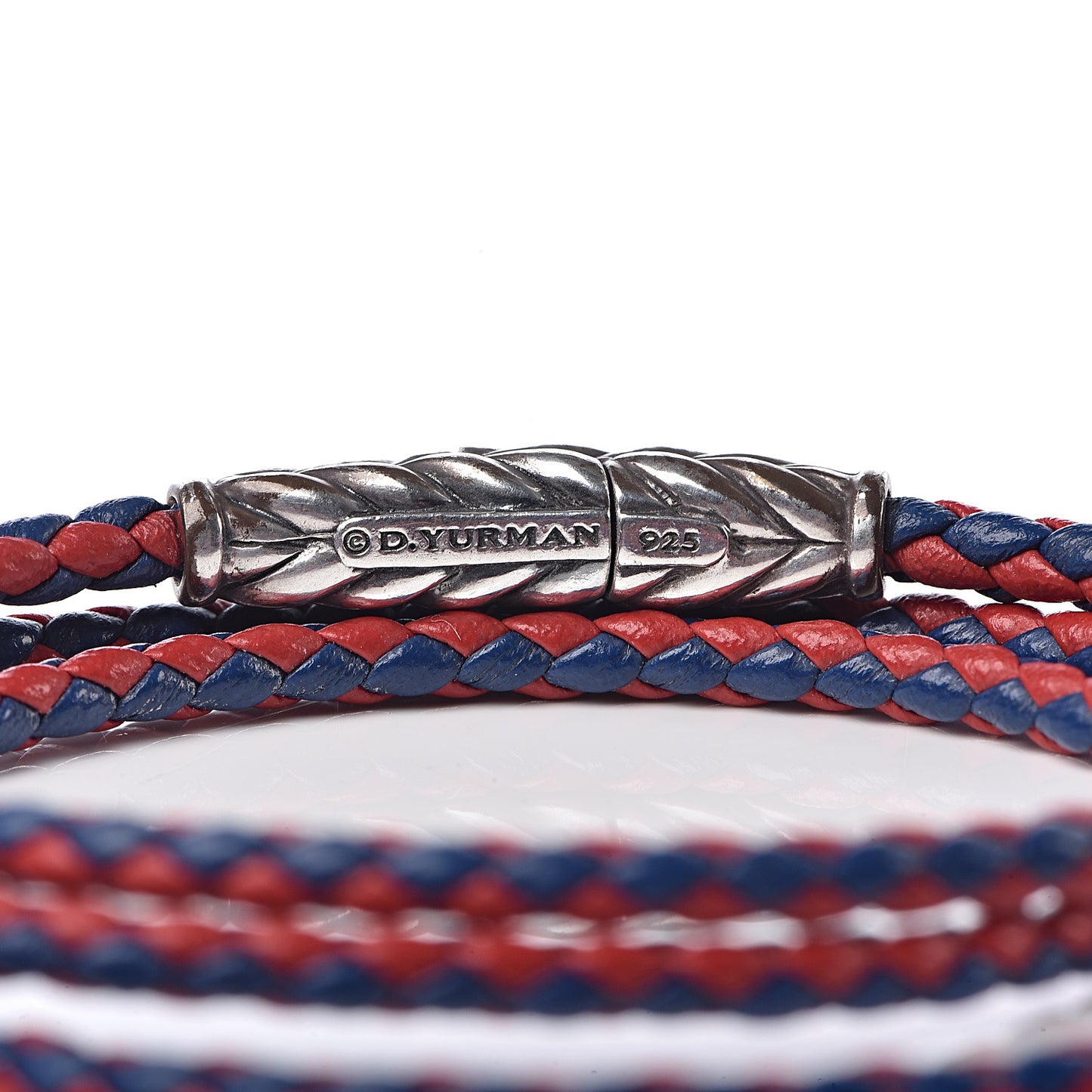 Sterling Silver Leather Mens Chevron Triple-Wrap Bracelet Red Blue