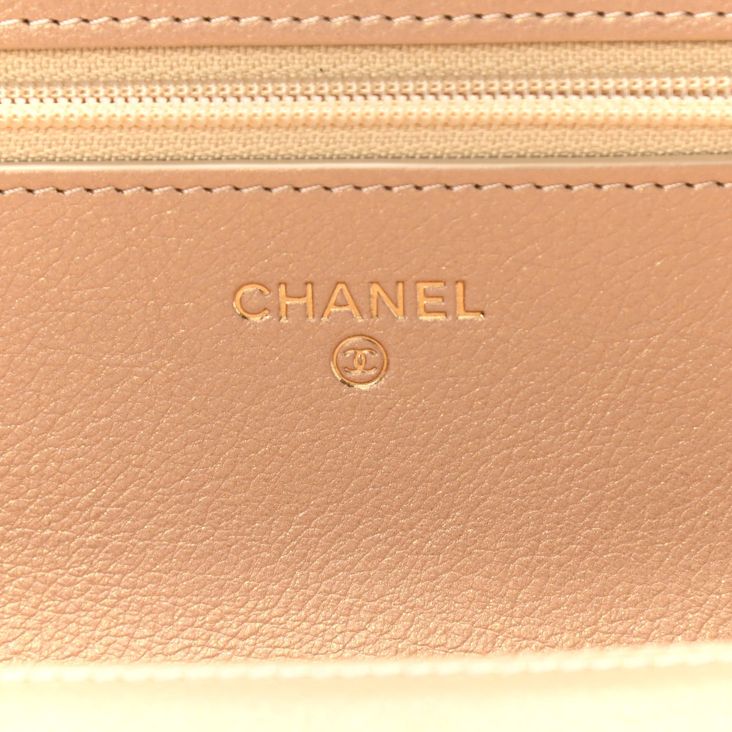 Metallic Calfskin Quilted Wallet On Chain WOC Gold